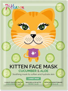 Detská textilná pleťová maska Kitten Cucumber & Aloe 7th Heaven