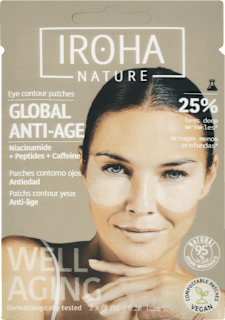 Textilná maska pod oči Global Anti-Age Well Aging s niacínamidom, kofeínom a peptidmi IROHA nature