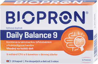 Kapsuly s laktobacilmi, bifidobaktériami a fruktooligosacharidmi Daily Balance 9 BIOPRON