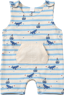 Strampler mit Wal-Muster, blau & beige, Gr. 68, 1 St