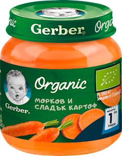 Био пюре морков и сладък картоф, 6+м Gerber Organic