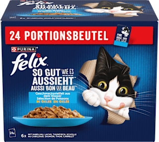 Nassfutter Katze, Geschmacksvielfalt aus dem Wasser in Gelee, Multipack (24x85g) Felix