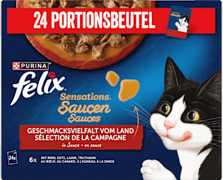 Nassfutter Katze, Sensations Saucen - Geschmacksvielfalt vom Land, Multipack (24x85  g) Felix