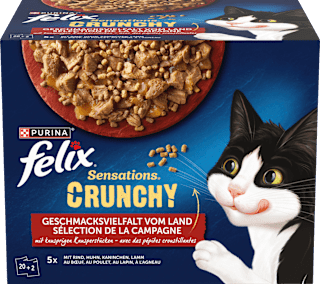 Nassfutter Katzen, Crunchy Geschmacksvielfalt vom Land, Multipack (20x85g + 2x40g) Felix
