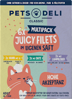 Nassfutter Katze juicy Filets, Multipack (6x70 g) Pets Deli