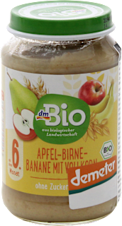 Omogeneizzato di mela, pera e banana con cereali integrali dmBio