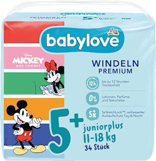 Pieluszki Premium, rozmiar 5+, juniorplus, 11-18 kg babylove