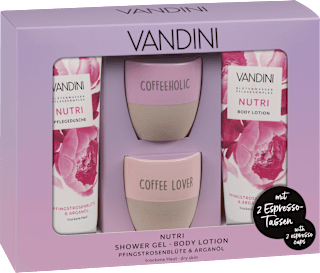 Geschenkset Espressotassen mit Pflegedusche & Body Lotion 4tlg. VANDINI