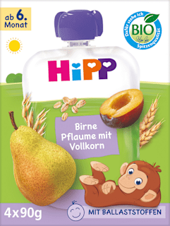 Quetschie Birne, Pflaume mit Vollkorn ab dem 6. Monat (4x90 g) HiPP