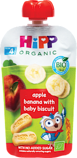 Hippis BIO kašica u vrećici - jabuka, bananan i keks, 4+ mj. HiPP