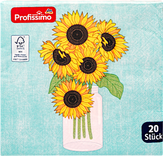 Ubrusi s motivom suncokreta, 3–slojni, 33 x 33 cm Profissimo