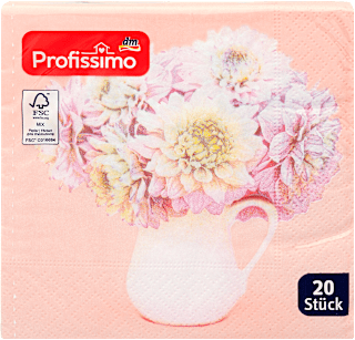 Ubrusi, 3–slojni, motiv vaze s cvijećem, 25 x 25 cm Profissimo