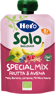 Purea di frutta e avena SPECIAL MIX con mela, banana, lampone, mirtillo e avena Hero Solo