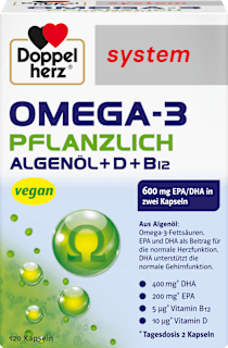 Doppelherz system Omega-3 Pflanzlich Algenöl + D + B12 Kapseln 120 St Doppelherz