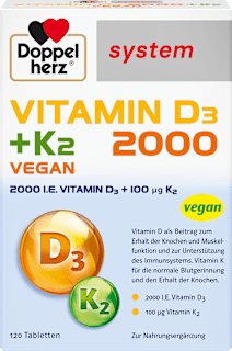 Doppelherz system Vitamin D3 2000 + K2 Vegan Tabletten 120 St Doppelherz