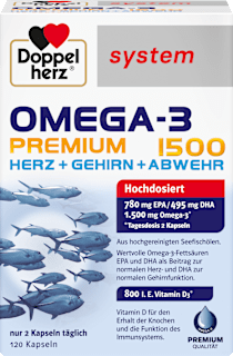 Doppelherz system Omega-3 Premium 1500 Herz + Gehirn + Abwehr Kapseln 120 St Doppelherz