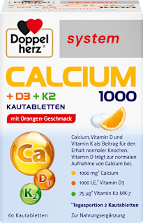 Doppelherz system Calcium 1000 + D3 + K2 Kautabletten 60 St Doppelherz