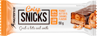 Proteinska pločica Crisp Snicks - kikiriki maslac-karamela proteini.si