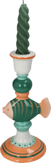 Stabkerzenhalter aus Steingut "Fisch", grün/peach, 1 St