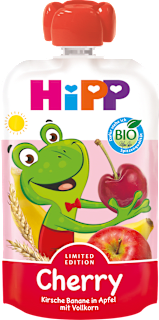 BIO příkrm v sáčku banán, jablko, višeň, špalda HiPP