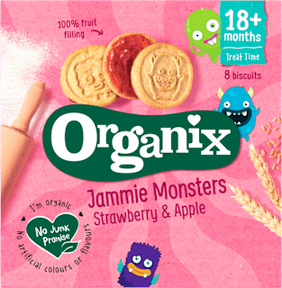 Biscuiți BIO cu cremă de căpșuni&măr 18+ Organix
