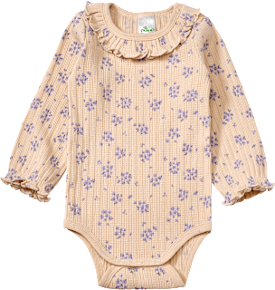 Body Langarm mit Blumen-Muster & Ajour-Struktur, beige, Gr.  98/104 ALANA