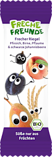 Fruchtriegel mit Getreide Pfirsich, Birne, Pflaume & schwarze Johannisbeere ab 3 Jahren, (4x23 g) Freche Freunde