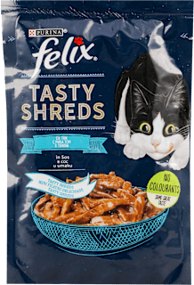 TASTY SHREDS kompletna vlažna hrana za odrasle mačke - tuna u umaku felix