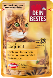 Nassfutter Katze, reich an Hühnchen in Käsesauce, Exquisit Dein Bestes
