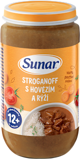 příkrm stroganoff s hovězím a rýží 12m+ Sunar