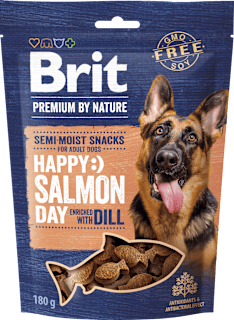 Pochúťka pre psy Premium By Nature, Semi-Moist Snacks Happy Salmon day Brit