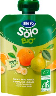 Piure BIO banană pară&portocală 6+ Hero Solo