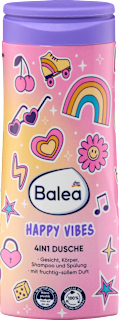 Otroški gel za tuširanje 4 v 1 Happy Vibes s sladkim sadnim vonjem Balea