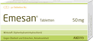 Emesan Tabletten Diphenhydraminhydrochlorid 50 mg Mittel gegen Übelkeit und Erbrechen  ARISTO