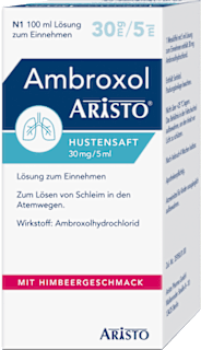 Ambroxol Aristo Hustensaft 30mg/5ml Ambroxolhydrochlorid-Lösung mit Himbeergeschmack zum Einnehmen ARISTO