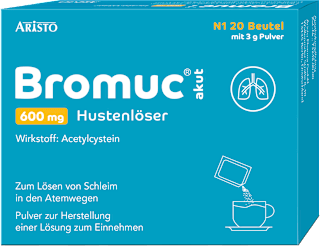 Bromuc akut 600 mg Acetylcystein Hustenlöser Beutel 20 x á 3g Pulver zur Herstellung einer Lösung zum Einnehmen ARISTO