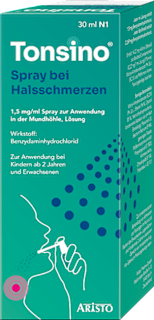 Tonsino Spray bei Halsschmerzen 1,5mg/ml Benzydaminhydrochlorid, zur Anwendung in der Mundhöhle, Lösung ARISTO
