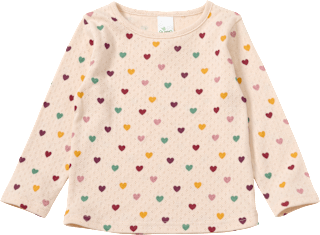 Langarmshirt mit Ajour-Struktur & Herzen-Muster, beige, Gr. 134, 1 St