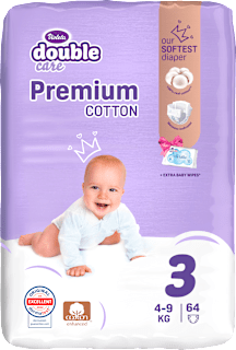 double care Cotton Premium pelene vel. 3, (4 - 9 kg) + vlažne maramice 20 kom. Violeta