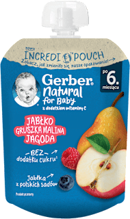 Mus owocowy jabłko, gruszka, malina, jagoda, tubka po 6. miesiącu życia Gerber