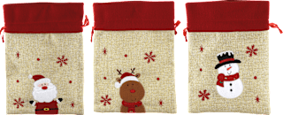 Geschenksack Jute mit rotem Fleece, Weihnachtsmann, Schneemann & Elch Dekorieren & Einrichten