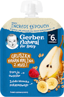 Mus owocowy gruszka, banan, malina, musli po 6. miesiącu życia Gerber