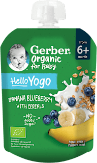 Mus owocowy banany, jagody z jogurtem i płatkami zbóż po 6. miesiącu życia Gerber Organic