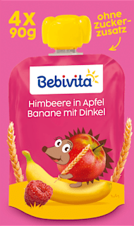 Quetschie Himbeere Banane in Apfel mit Dinkel, ab 1 Jahr (4x90 g) Bebivita