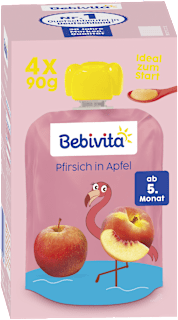 Voćna kašica od jabuke i breskve, 5+ mj., 4 x 90 g Bebivita