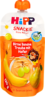 Bio gyümölcspüré, Snackie, körte banán szőlő és zabbal HiPP