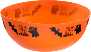 Schüssel "TRICK OR TREAT" mit Gespenst & Fledermaus, orange, 1 St