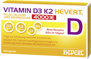 Vitamin D3 K2 Hevert plus Calcium und Magnesium 4000 IE Kapseln 60 St HEVERT