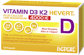 Vitamin D3 K2 Hevert plus Calcium und Magnesium 4000 IE Kapseln 120 St HEVERT