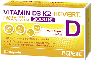 Vitamin D3 K2 Hevert Plus Calcium und Magnesium 2000 IE Kapseln 120 St HEVERT